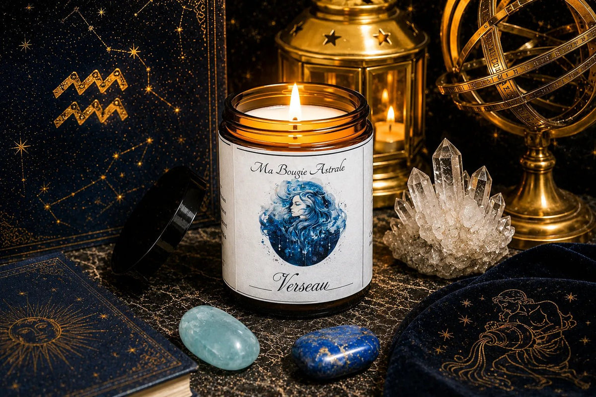 Bougie parfumée Astrologique Verseau – Cire de soja artisanale - L'Atelier Ginko - Boutique en Ligne