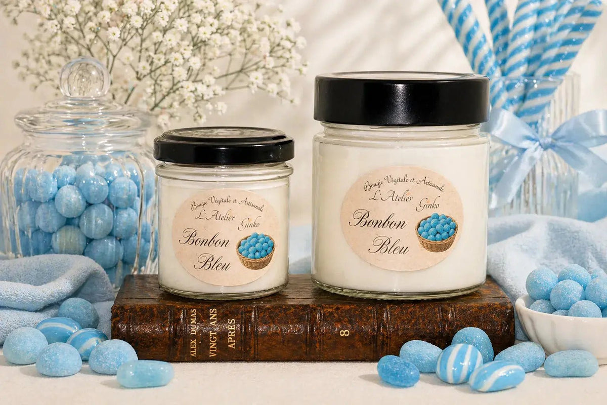 Bougie parfumée Bonbon Bleu cire de soja artisanale - L'Atelier Ginko
