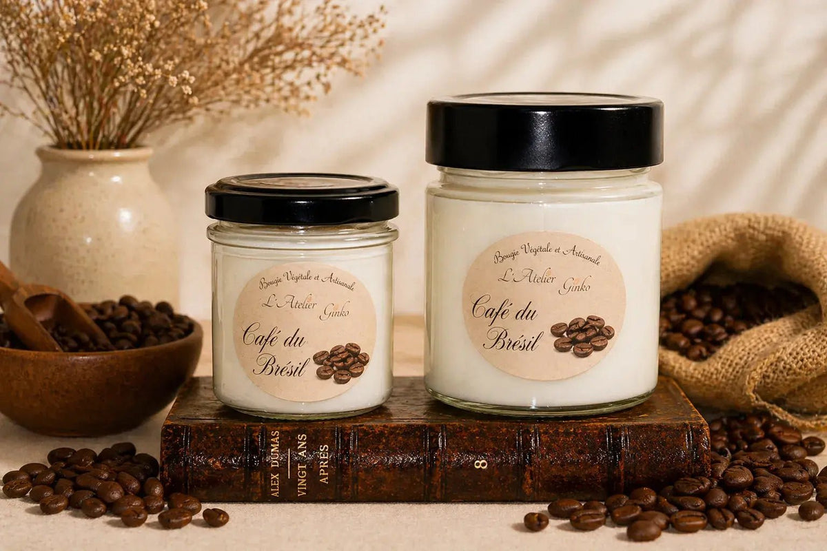 Bougie parfumée Café cire de soja artisanale L'Atelier Ginko Moselle