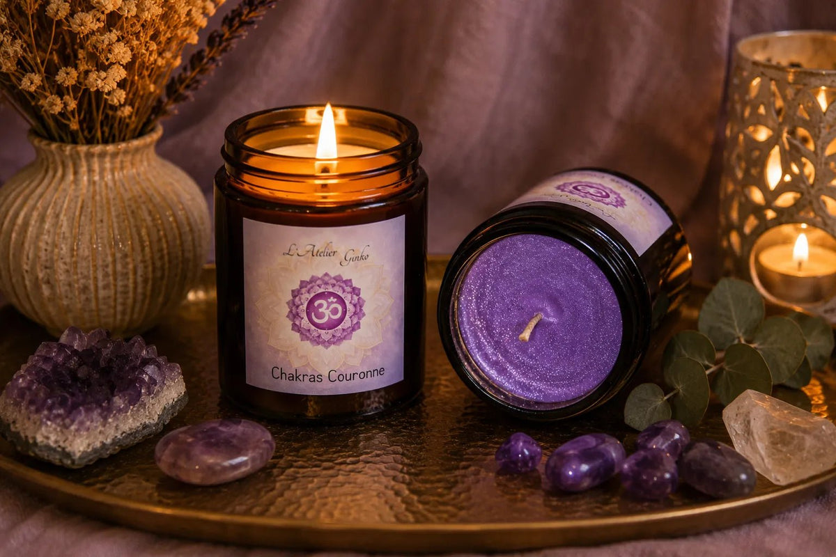 Bougie parfumée Chakras Couronne SAHĀ - L'Atelier Ginko - Boutique en Ligne