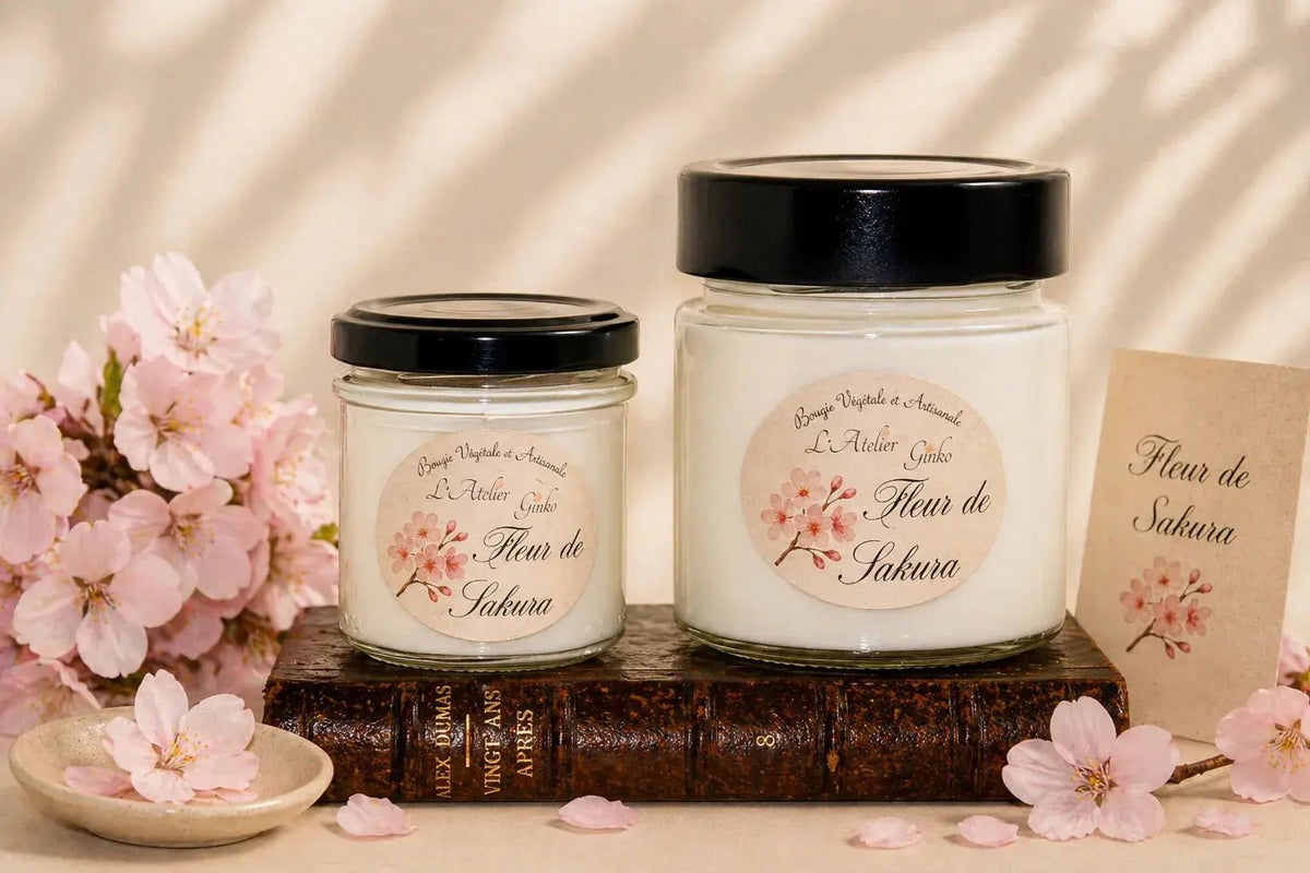 Bougie parfumée Fleur de Sakura cire de soja artisanale L'Atelier Ginko Moselle