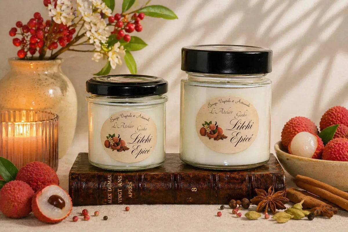 Bougie parfumée Litchi épicé cire de soja artisanale - L'Atelier Ginko