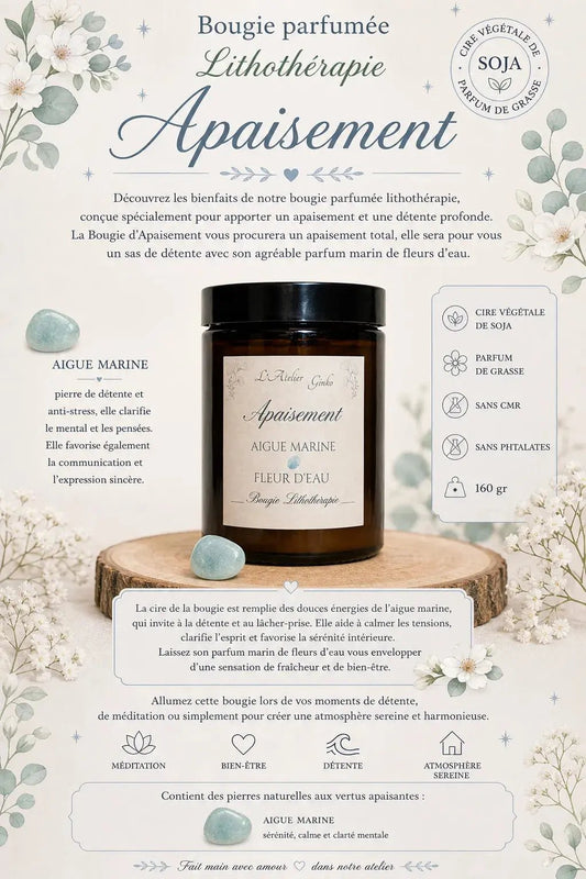 Bougie lithothérapie Apaisement vue de dessus cristaux - L'Atelier Ginko