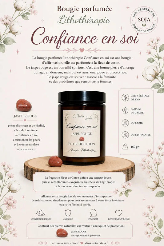 Bougie lithothérapie Confiance en soi vue de dessus cristaux - L'Atelier Ginko