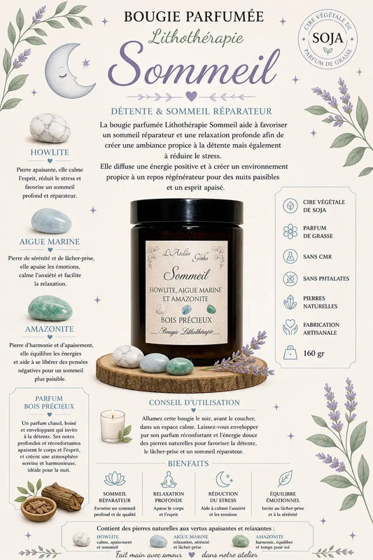 Bougie lithothérapie Sommeil vue de dessus cristaux - L'Atelier Ginko