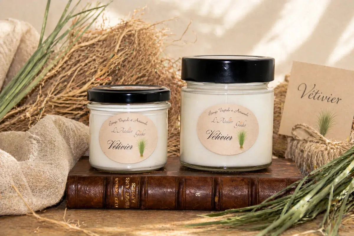 Bougie parfumée Vétivier cire de soja artisanale - L'Atelier Ginko