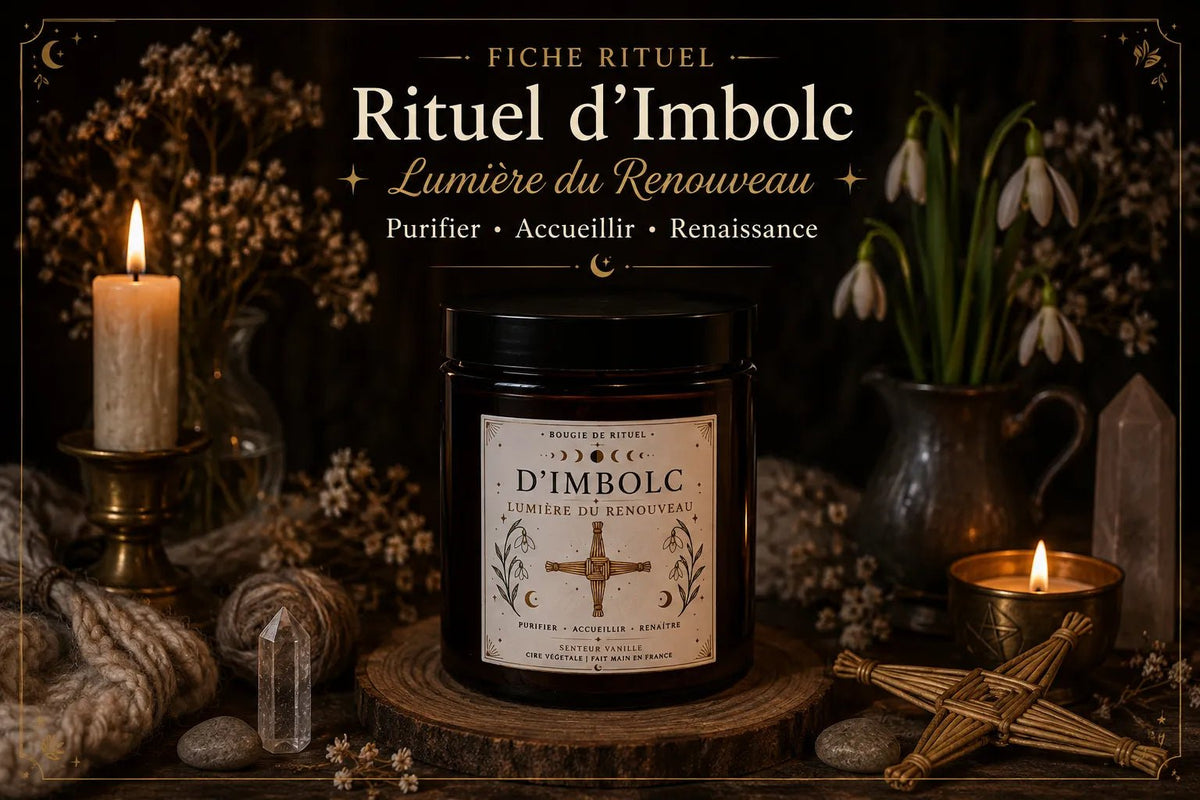 Bougie Rituel Imbolc – Renouveau, Purification & Lumière - L'Atelier Ginko - Boutique en Ligne
