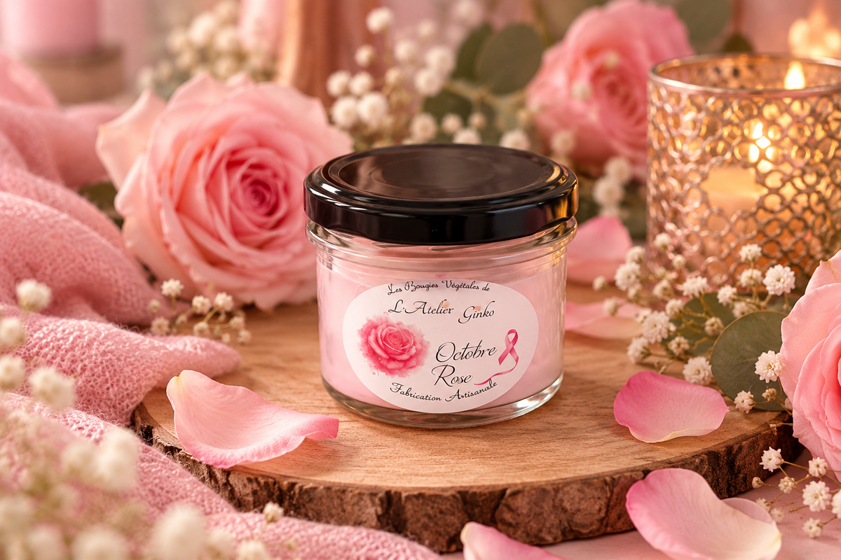 Bougie Octobre Rose 90g – Senteur Rose | L’Atelier Ginko