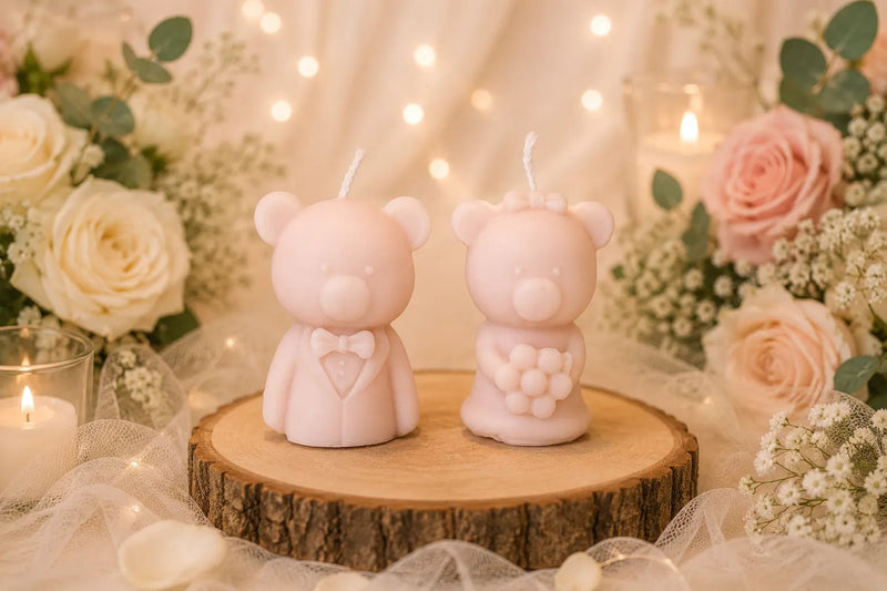 Bougie artisanale mariage Couple Mariés Ours - L'Atelier Ginko - Boutique en Ligne