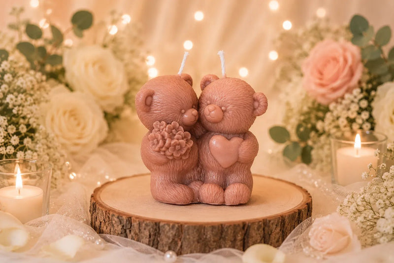 Bougie artisanale mariage Couple Ours - L'Atelier Ginko - Boutique en Ligne