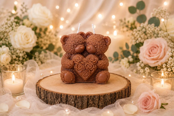 Bougie artisanale mariage Couple Ours coeur - L'Atelier Ginko - Boutique en Ligne