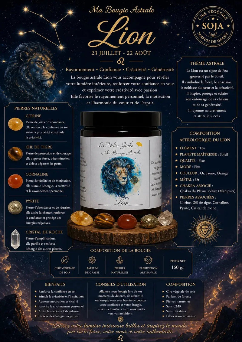 Bougie zodiaque Lion vue de côté - L'Atelier Ginko