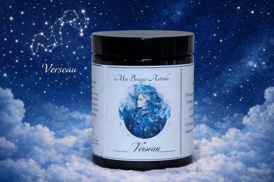 Bougie Astrologique Verseau cire soja signe du zodiaque artisanale - L'Atelier Ginko