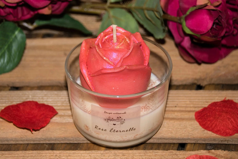 Bougie Fleur Rose détail pétales cire végétale artisanale – L'Atelier Ginko