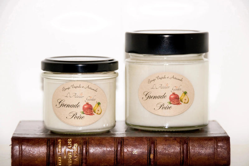Bougie Grenade et Poire – Bougie Artisanale en cire de soja L'Atelier Ginko - Boutique en Ligne