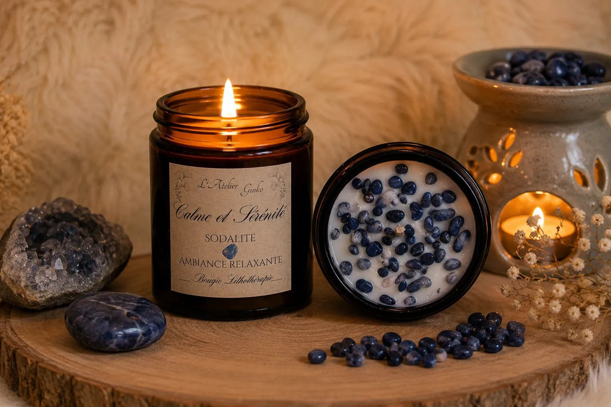 Bougie Lithothérapie Calme et Sérénité - L'Atelier Ginko - Boutique en Ligne