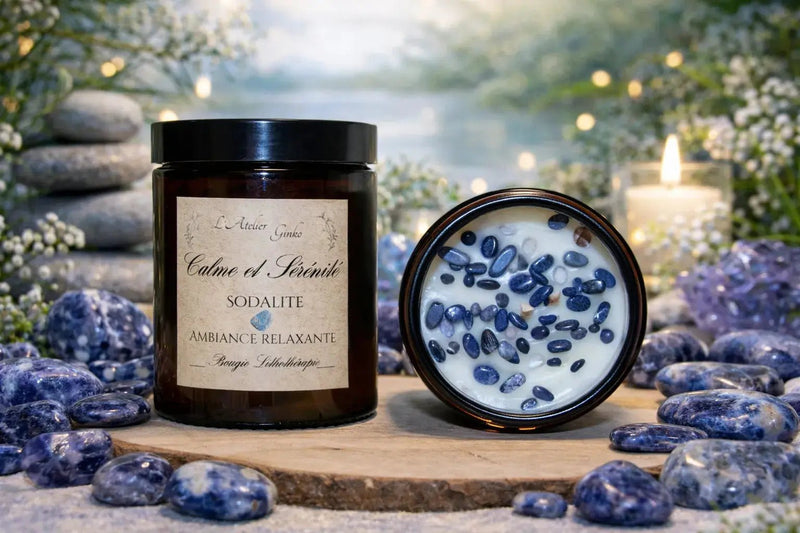 Bougie Lithothérapie parfumée Calme et Sérénité - L'Atelier Ginko - Boutique en Ligne