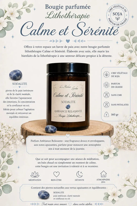 Bougie Lithothérapie parfumée Calme et Sérénité - L'Atelier Ginko - Boutique en Ligne