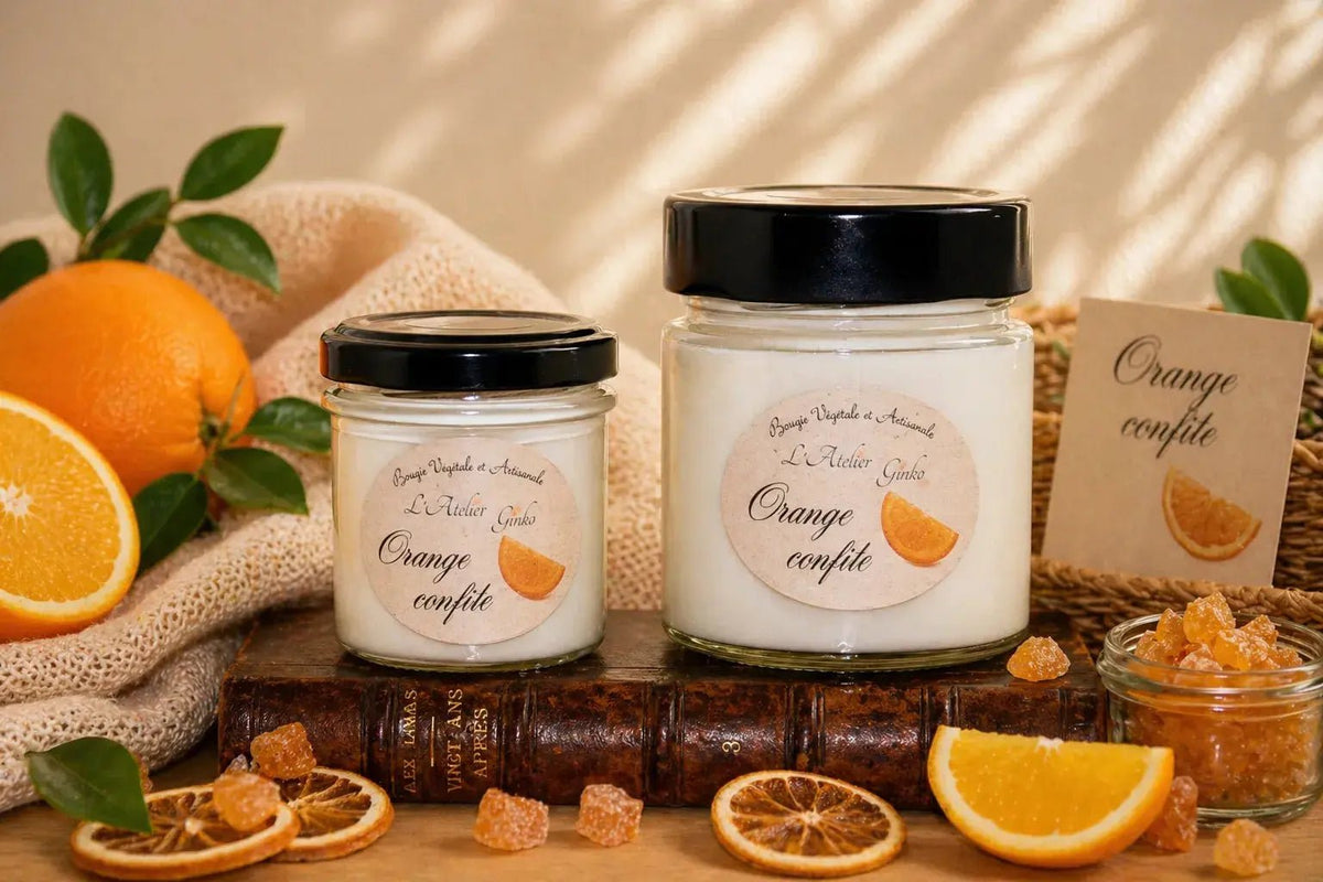 Bougie parfumée Orange Confite cire de soja artisanale L'Atelier Ginko Moselle