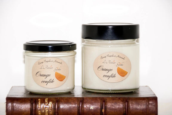 Bougie Orange Confite – Bougie Artisanale en cire de soja - L'Atelier Ginko - Boutique en Ligne