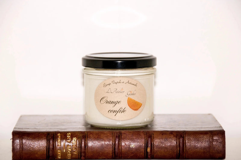 Bougie Orange Confite – Bougie Artisanale en cire de soja - L'Atelier Ginko - Boutique en Ligne