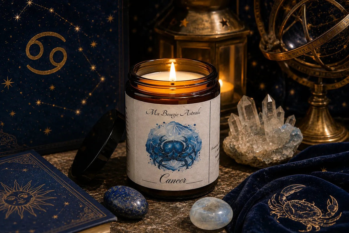 Bougie parfumée Astrologique Cancer – Cire de soja artisanale - L'Atelier Ginko - Boutique en Ligne