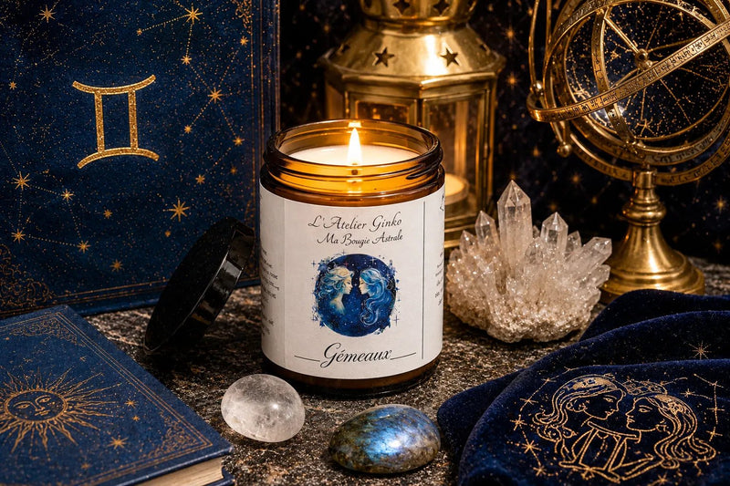 Bougie parfumée Astrologique Gémeaux – Cire de soja artisanale - L'Atelier Ginko - Boutique en Ligne