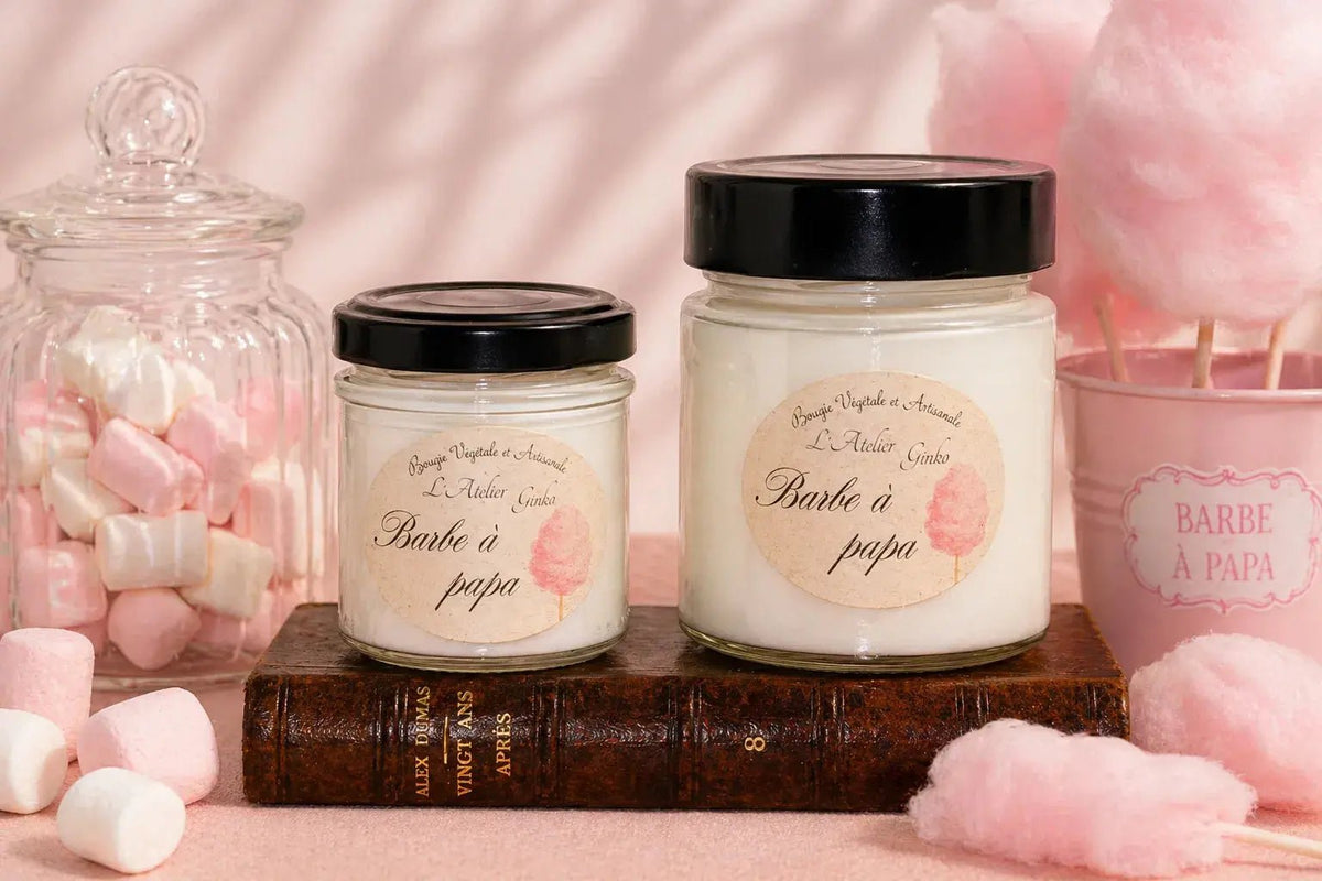 Bougie parfumée Barbe à Papa cire de soja artisanale - L'Atelier Ginko