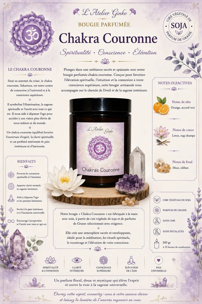 Bougie parfumée Chakras Couronne SAHĀ - L'Atelier Ginko - Boutique en Ligne