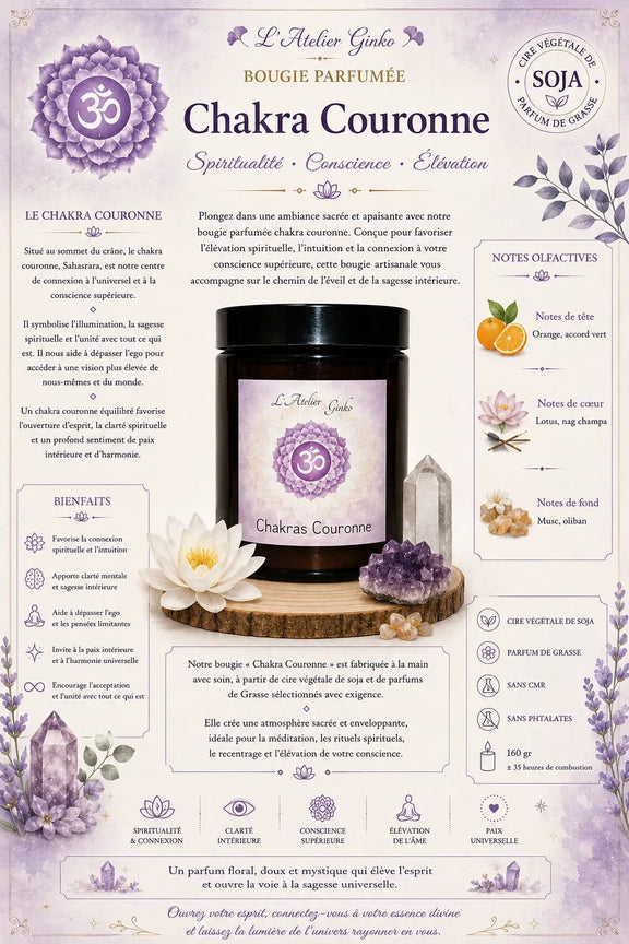 Bougie parfumée Chakras Couronne SAHĀ - L'Atelier Ginko - Boutique en Ligne