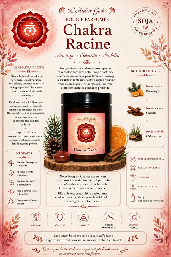 Bougie parfumée Chakras Racine MULĀ - L'Atelier Ginko - Boutique en Ligne