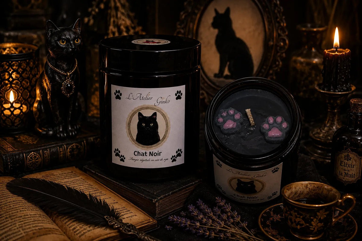 Bougie parfumée Chat Noir – Cire de soja artisanale - L'Atelier Ginko - Boutique en Ligne