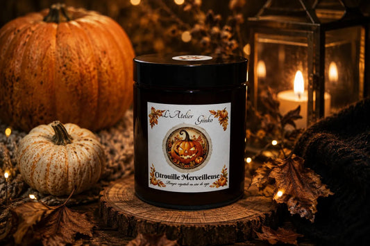 Bougie parfumée Citrouille Merveilleuse – Cire de soja artisanale - L'Atelier Ginko - Boutique en Ligne