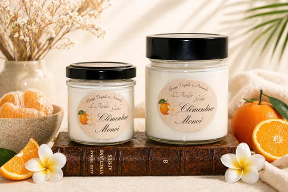 Bougie parfumée Clémentine Monoï cire de soja artisanale L'Atelier Ginko Moselle