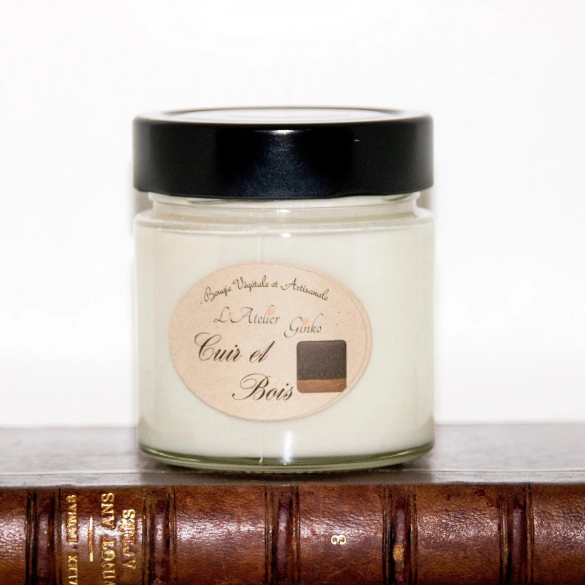 Bougie parfumée Cuir et Bois cire de soja artisanale - L'Atelier Ginko
