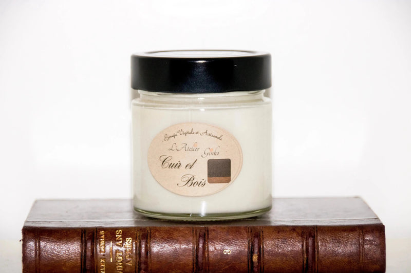 Bougie parfumée Cuir et Bois cire de soja artisanale - L'Atelier Ginko