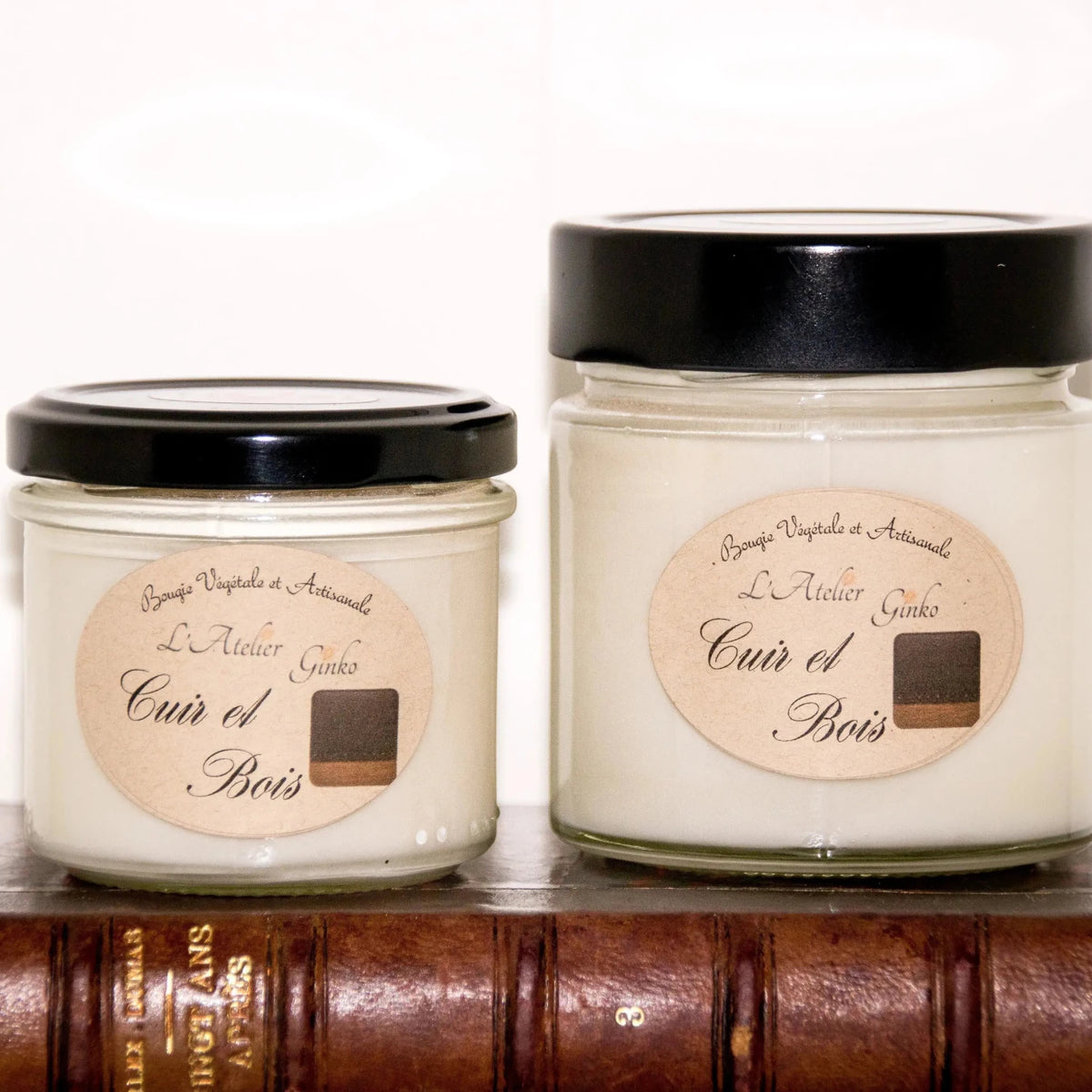 Bougie parfumée Cuir et Bois cire de soja artisanale - L'Atelier Ginko