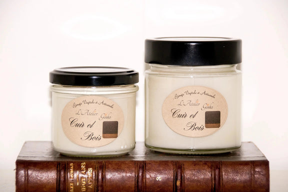 Bougie parfumée Cuir et Bois cire de soja artisanale - L'Atelier Ginko