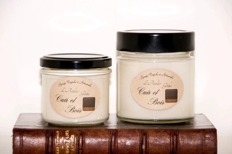 Bougie parfumée Cuir et Bois cire de soja artisanale - L'Atelier Ginko