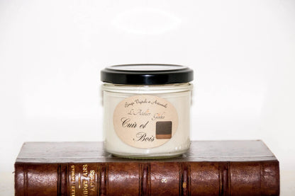 Bougie parfumée Cuir et Bois cire de soja artisanale - L'Atelier Ginko
