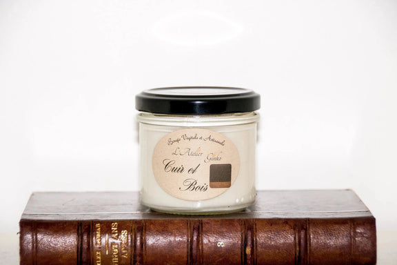 Bougie parfumée Cuir et Bois cire de soja artisanale - L'Atelier Ginko