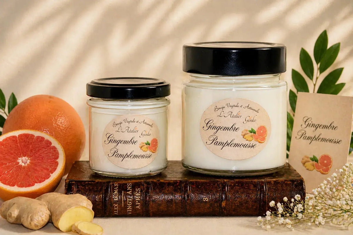 Bougie parfumée Gingembre Pamplemousse cire de soja artisanale L'Atelier Ginko Moselle