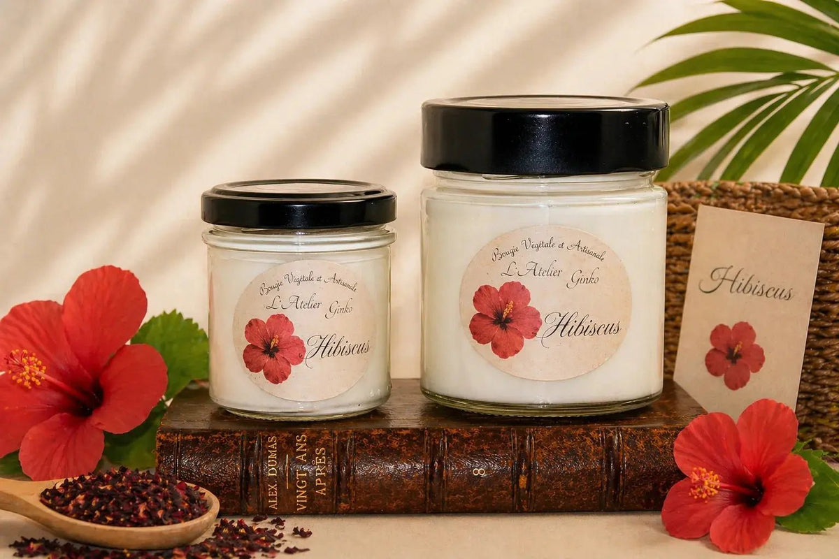 Bougie parfumée Hibiscus cire de soja artisanale L'Atelier Ginko Moselle