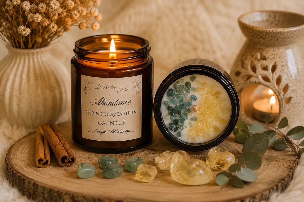 Bougie parfumée Lithothérapie Abondance - L'Atelier Ginko - Boutique en Ligne