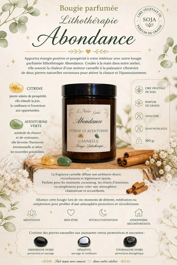 Bougie parfumée Lithothérapie Abondance - L'Atelier Ginko - Boutique en Ligne