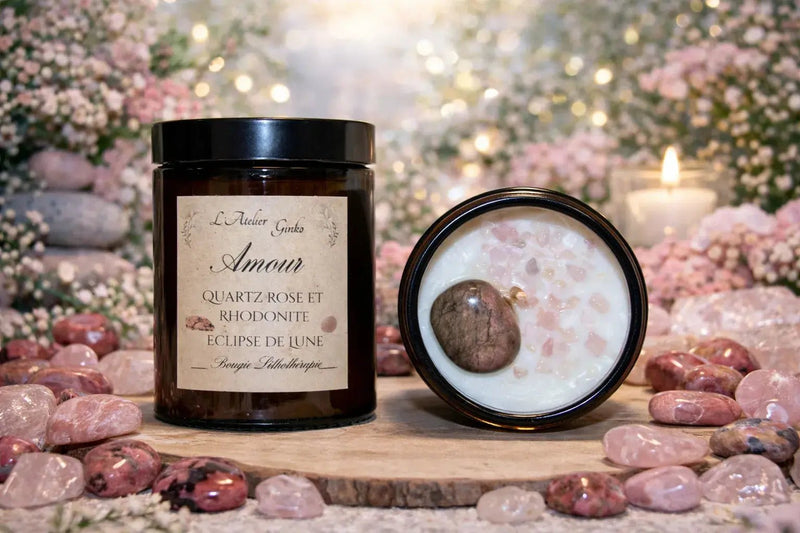 Bougie parfumée Lithothérapie Amour avec pierres cristaux - L'Atelier Ginko