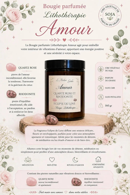 Bougie lithothérapie Amour vue de dessus cristaux - L'Atelier Ginko