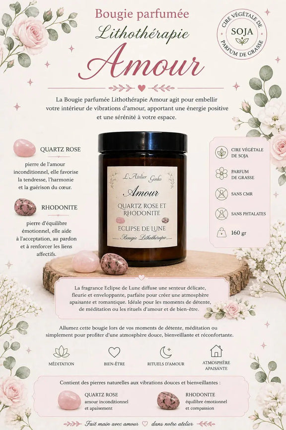 Bougie lithothérapie Amour vue de dessus cristaux - L'Atelier Ginko