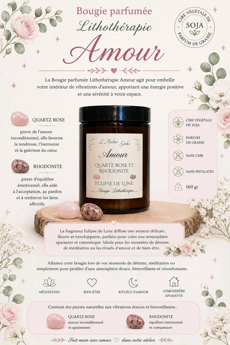 Bougie lithothérapie Amour vue de dessus cristaux - L'Atelier Ginko
