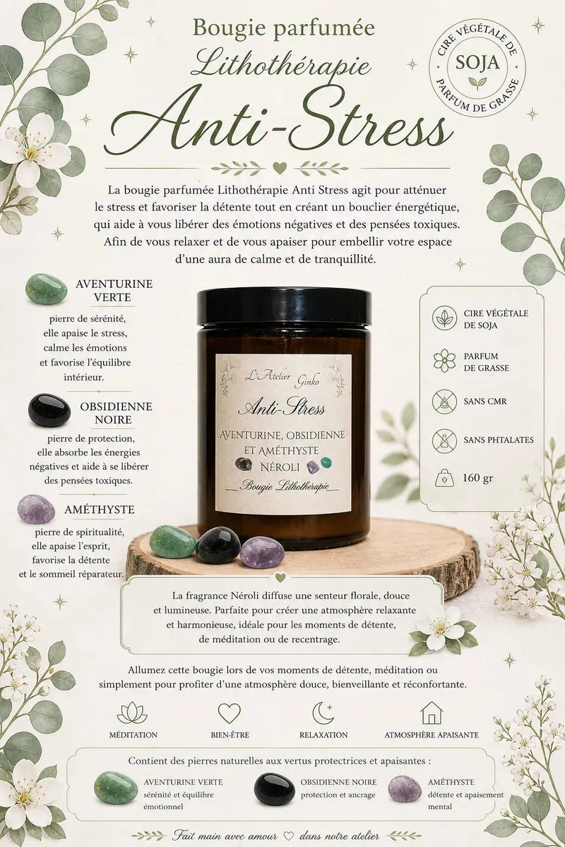 Bougie lithothérapie Anti-Stress vue de dessus cristaux - L'Atelier Ginko